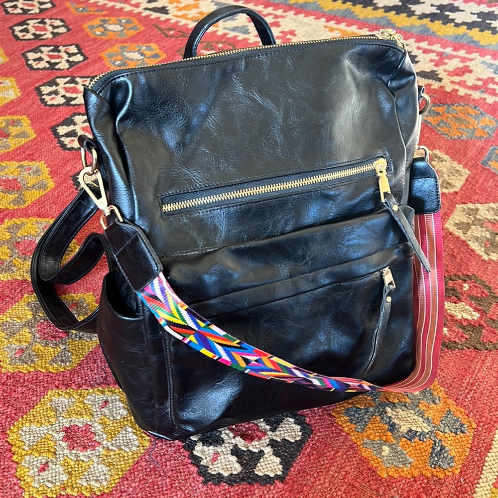 Black Leather Backpack Shoulder Bag